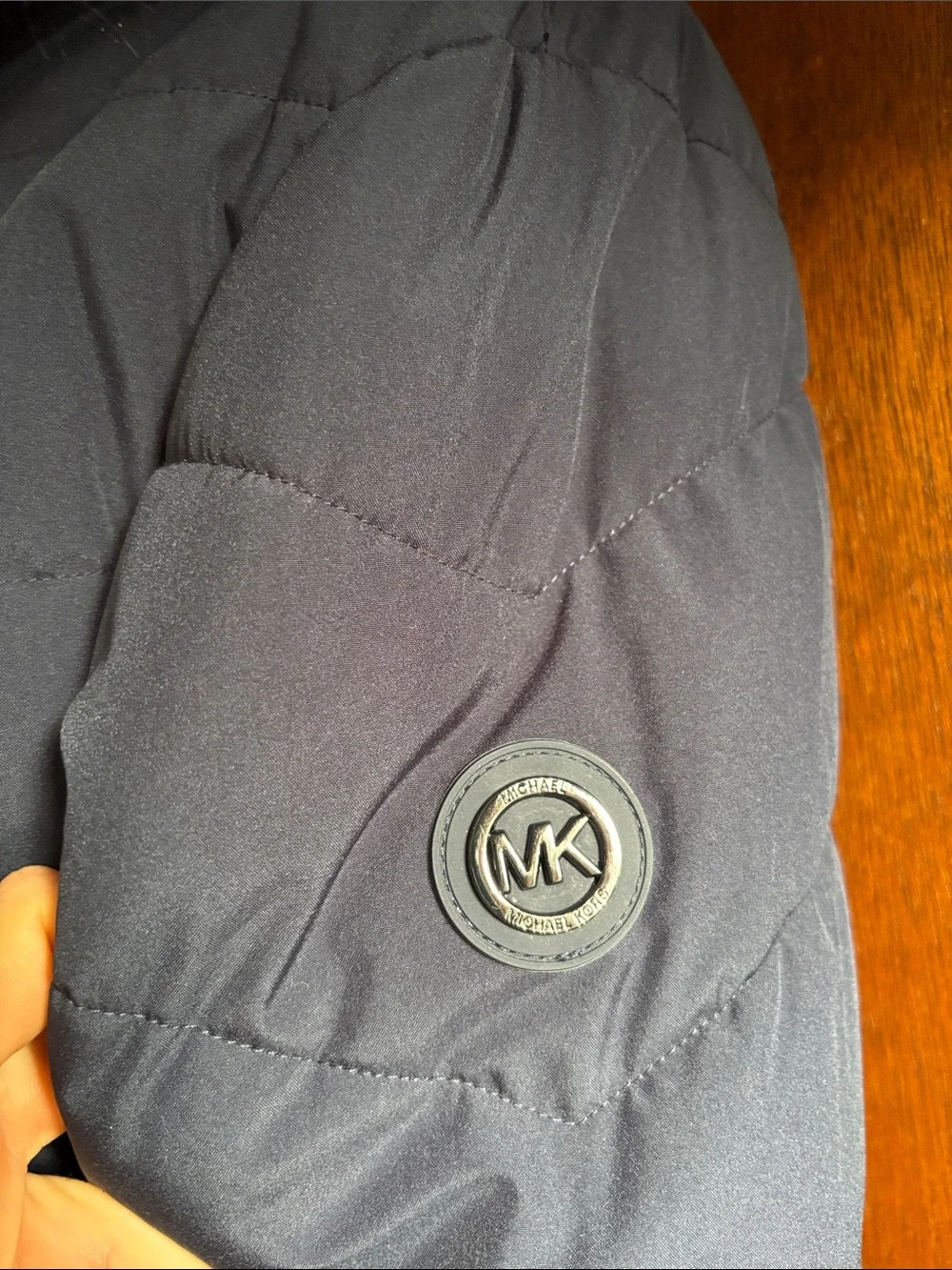 Michael Kors Navy Quilted Hooded Puffer Coat with Fur Trim size L preowned